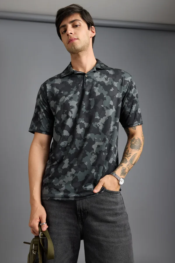 Camo Print Polo T-Shirt - Image 3