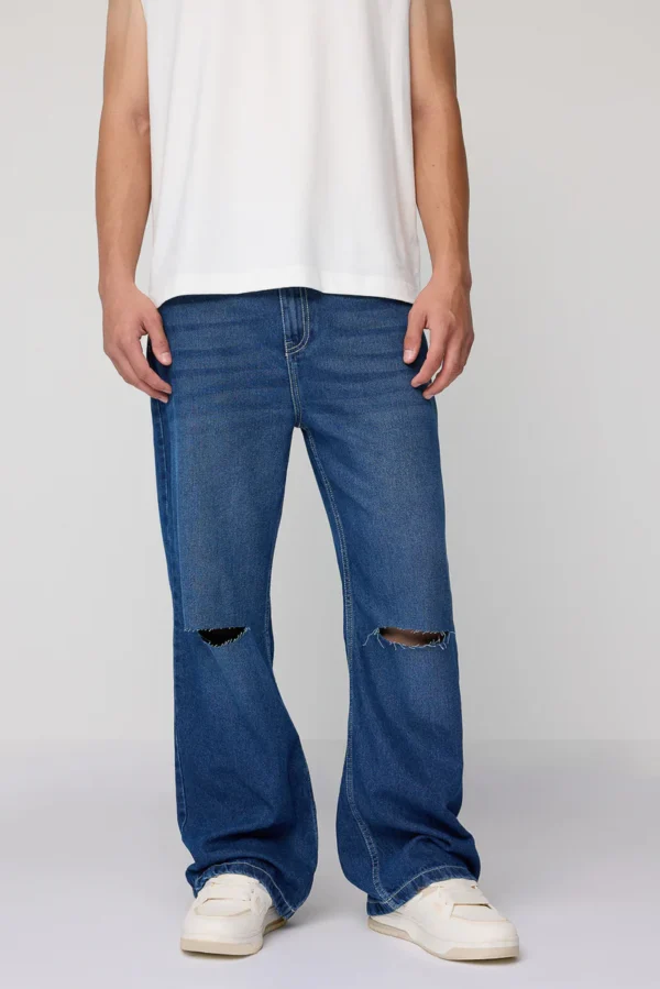 Vintage Blue Slit Knee Wide Leg Jeans