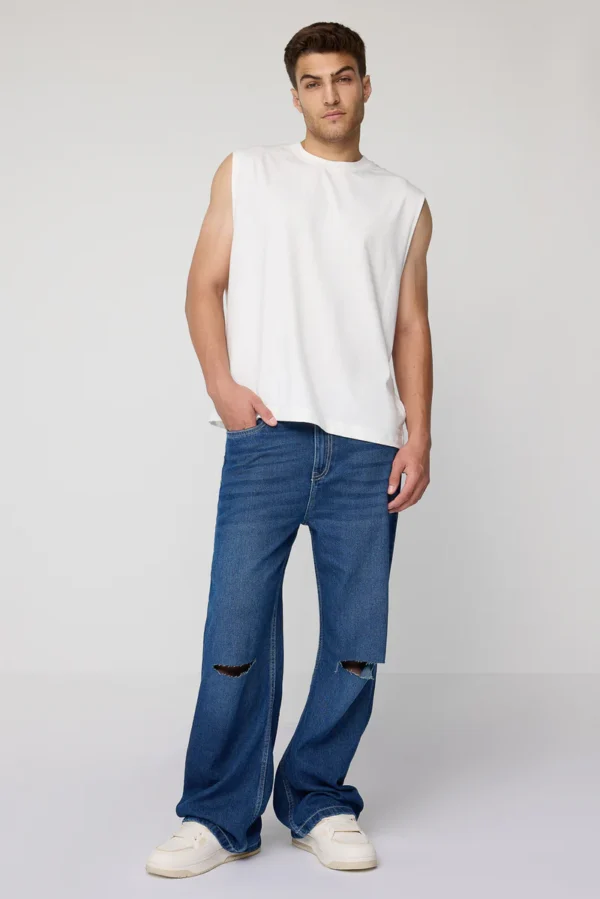 Vintage Blue Slit Knee Wide Leg Jeans - Image 3
