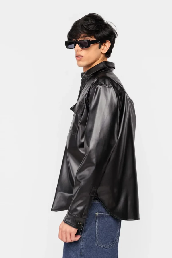 Black Leather Cowboy Men Shirt - Image 3