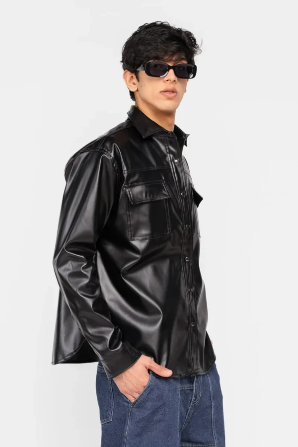 Black Leather Cowboy Men Shirt - Image 4